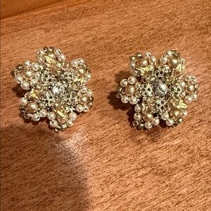 Priscilla of Boston Gold and Silver Floral Pearl Earrings